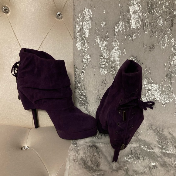 NEW Colin Stuart Purple Faux Suede Corset Back Platform Ankle Boots Size 11B - Picture 13 of 14